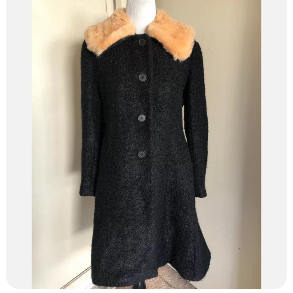 Moschino Black Coat With Fur Collar Size M $1550